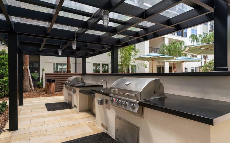 a large kitchen with a large roof